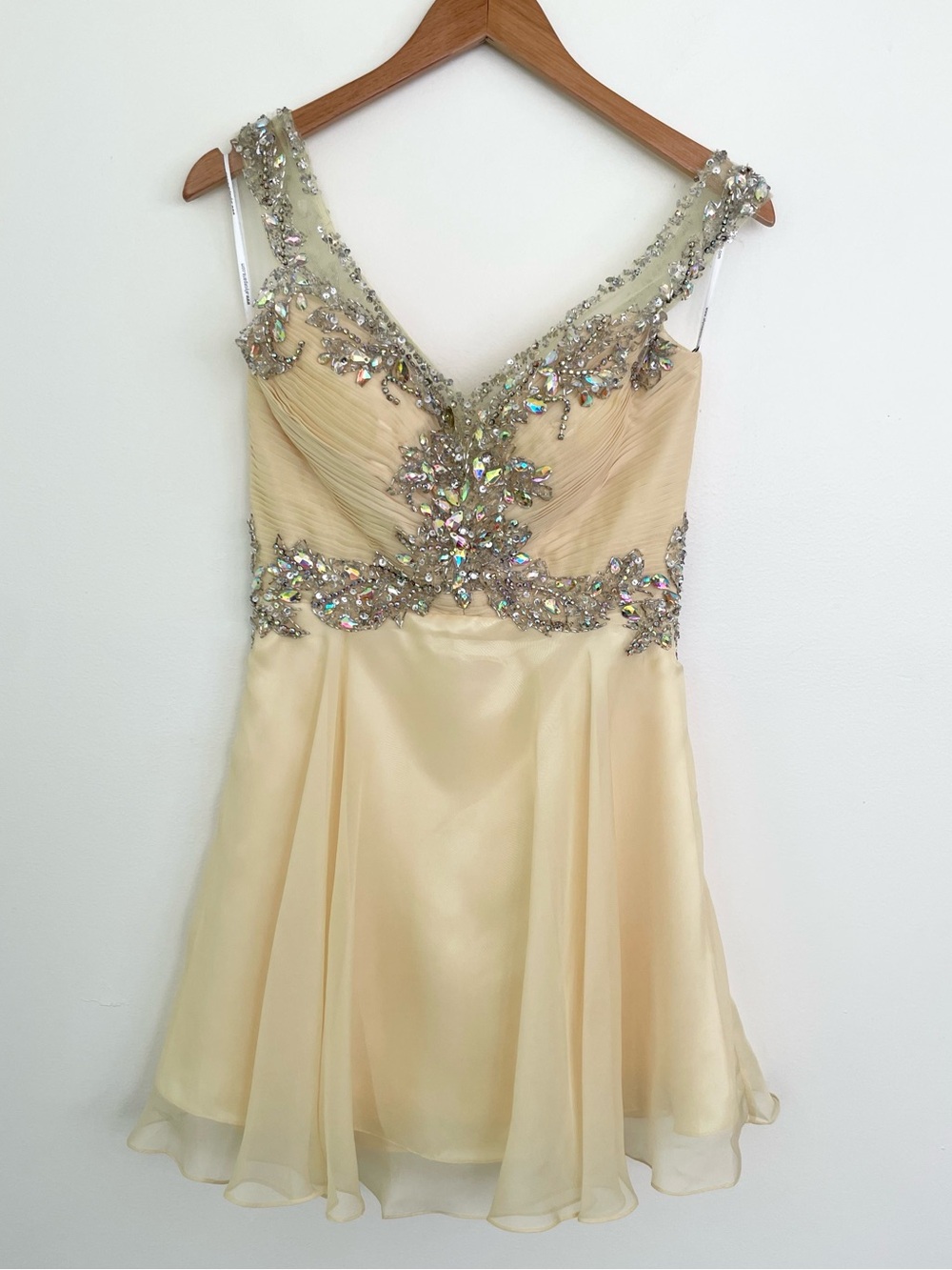 NWT Alyce Paris Pale Yellow Beaded Fit & Flare Homecoming Prom Dress sz 2 $188